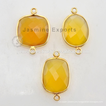 Fine Quality Vermeil Bezel Configuración Yellow Chalcedony Natural Gemstone Conectores